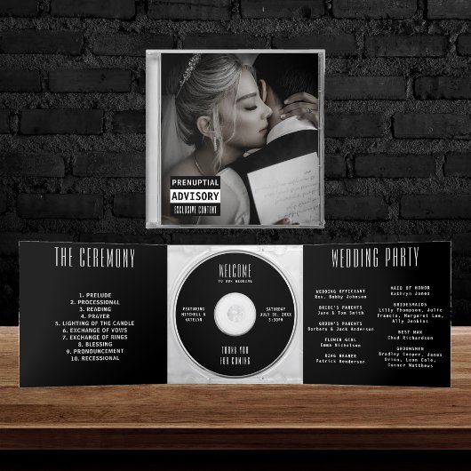 Musik CD Album Cover Booklet Black Wedding Program Dreifach Gefaltete Einladung