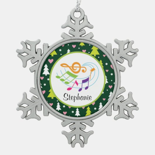 Musik-Chor versehen Klavier-personalisierte Schneeflocken Zinn-Ornament (Vorderseite)