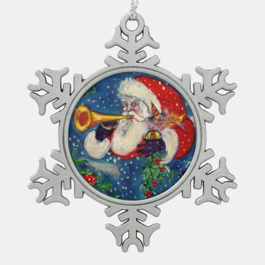 MUSIK CHRISTMAS NIGHT /SANTA CLAUS BUGLER SCHNEEFLOCKEN Zinn-Ornament (Vorderseite)