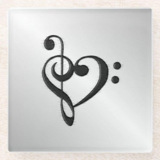 Musik Clef Herz bekümmert Glasuntersetzer (Vorderseite)