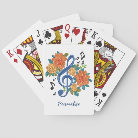 Musik-Clef Hinweis Orange-Blume - Musikhinweise Spielkarten (Rückseite)