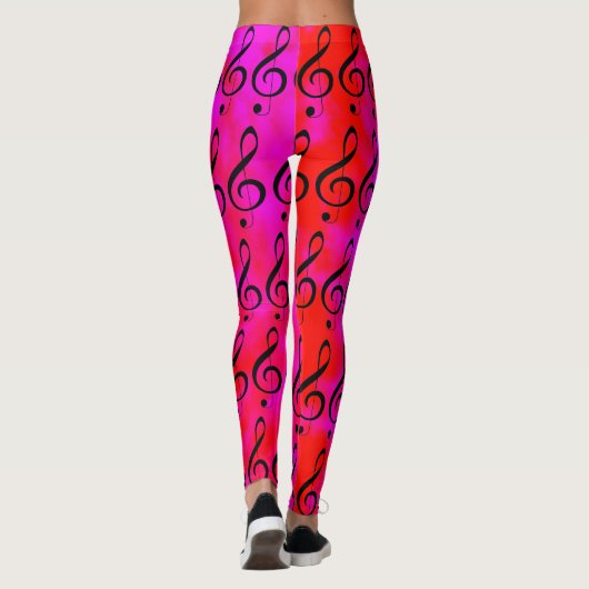 Musik-Clef mit Rot und Rosa Gefärbte Krawatte Leggings (Rückseite)
