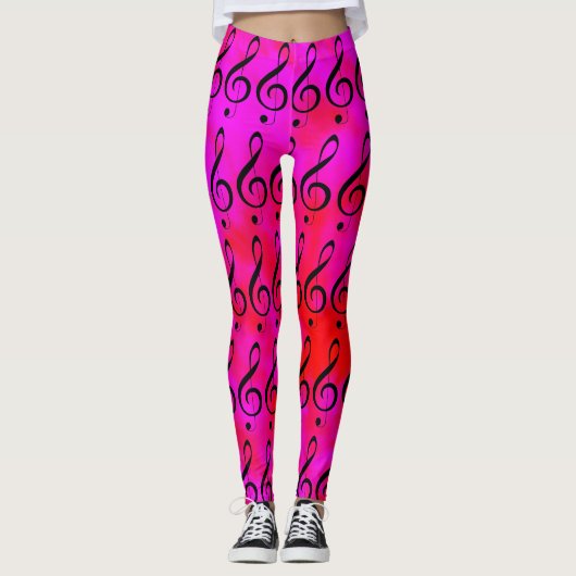 Musik-Clef mit Rot und Rosa Gefärbte Krawatte Leggings (Vorderseite)