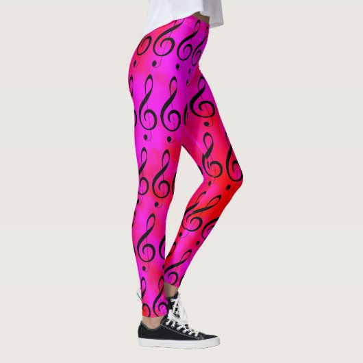Musik-Clef mit Rot und Rosa Gefärbte Krawatte Leggings (Rechts)