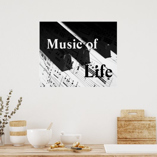 Musik des Lebens: Klaviertasten & Notizen B&W Prin Poster (Küche)