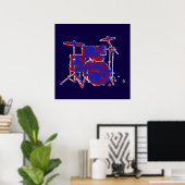 Musik, Drum-Kit, rot und blau Poster (Heimbüro)