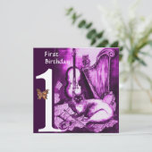 MUSIK Erste Geburtstagsparty Lila Silber Einladung (Stehend Vorderseite)