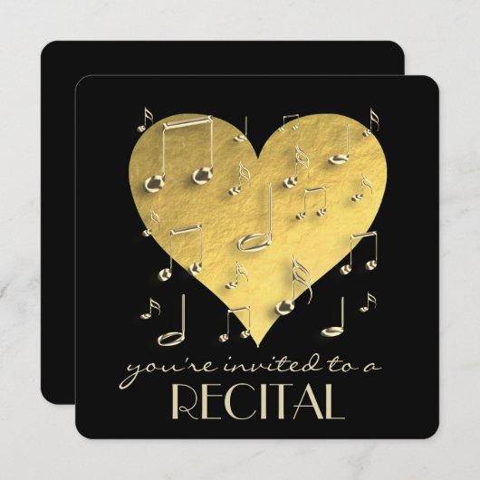 Musik-Erwägung goldenes Herz und Noten Einladung (Vorne/Hinten)