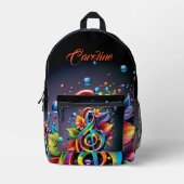 Musik, farbenfroher Klang mit Blätter. Bedruckter Rucksack (Vorderseite)