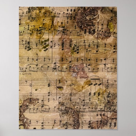 Musik Floral Grunge Decoupage Botanisch Poster (Vorne)