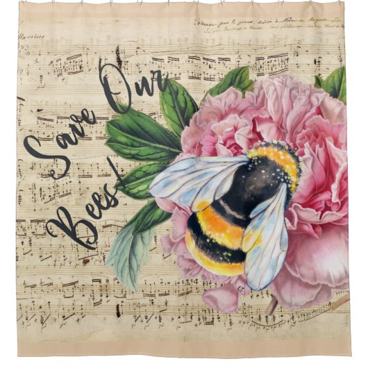 Musik für Bienen-rosa Pfingstrose Duschvorhang (Vorderseite)