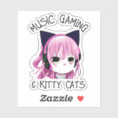 Musik, Gaming und Kitty Cat Anime Girl Aufkleber (Blatt)