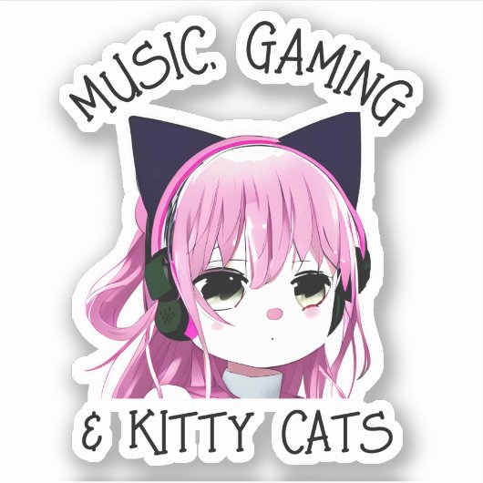 Musik, Gaming und Kitty Cat Anime Girl Aufkleber (Vorderseite)