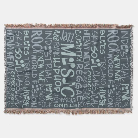 Musik Genres Word Collage benutzerdefiniert Werfen Decke (Vorderseite)