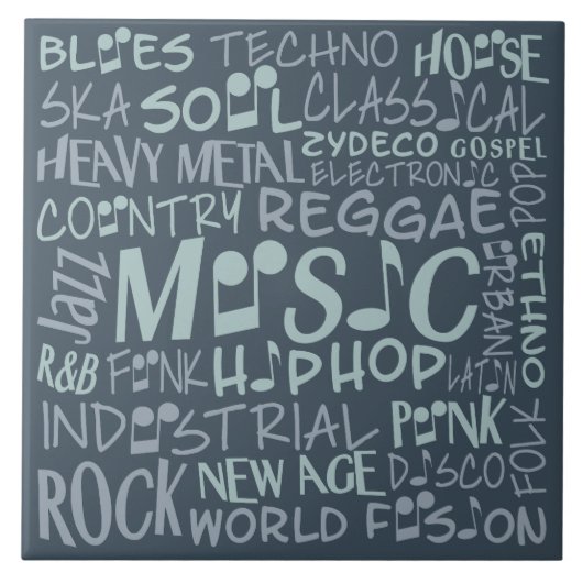 Musik Genres Word Collage Cards Fliese (Vorderseite)