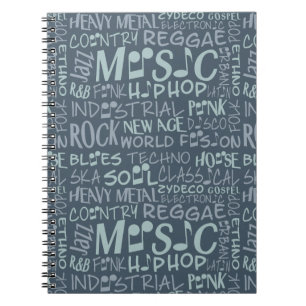 Musik Genres Word Collage Notebook Notizblock