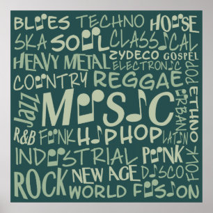 Musik Genres Word Collage Poster
