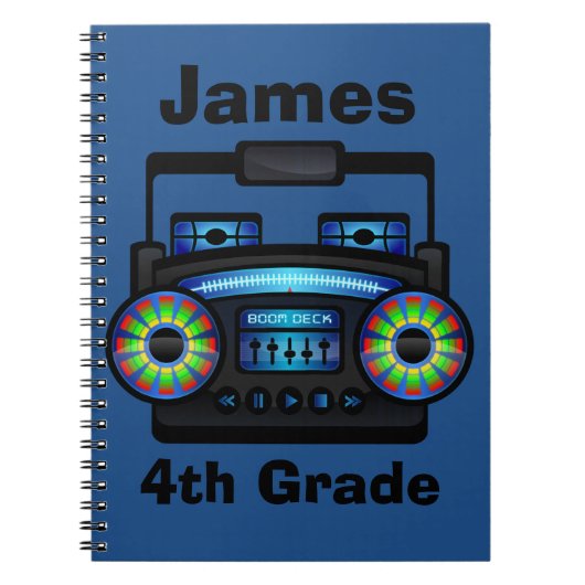 Musik-Ghettoblaster-kundenspezifisches blaues Notizblock (Vorderseite)