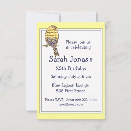 Musik gibt meinem Soul das Zitat von Bird Birthday Einladung (Rückseite)