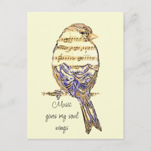 Musik gibt meiner Seele Flügel Spatz Vogel Postkarte