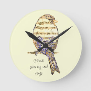 Musik gibt meiner Seele Flügel Spatz Vogel Runde Wanduhr