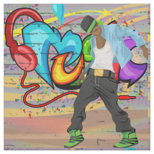 Musik-Graffiti-Wand-Gewebe des Tanzen-Mann-2 Stoff