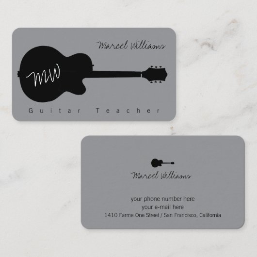 Musik Graue Visitenkarte mit schwarzer Gitarre (Vorne/Hinten)