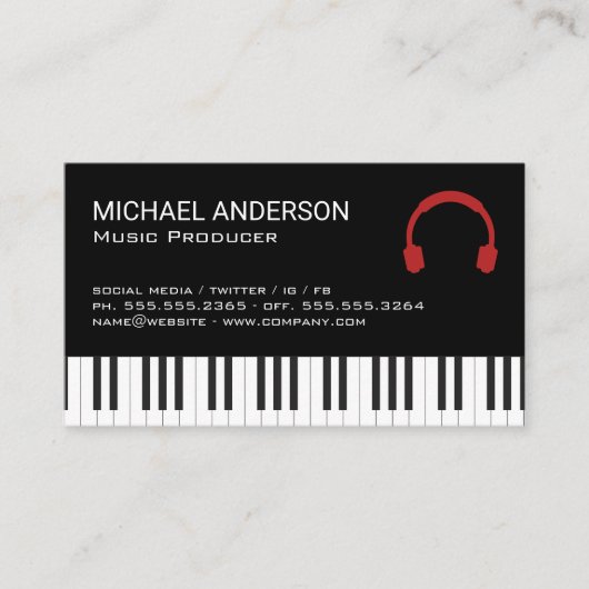 Musik-Headphones | Tastatur Visitenkarte (Vorderseite)