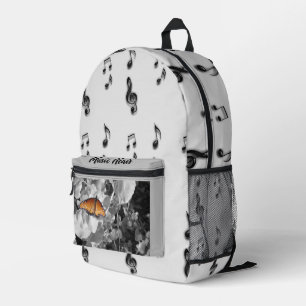 Musik heilt Orange Monarch Butterfly Musiker Bedruckter Rucksack