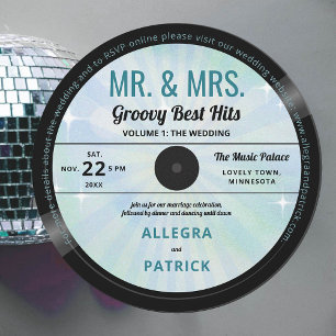 Musik Herr Groovy Blue Retro Vintage Wedding Einladung