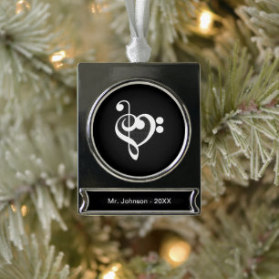 Musik Herz - Ich liebe Musik Banner-Ornament Silber
