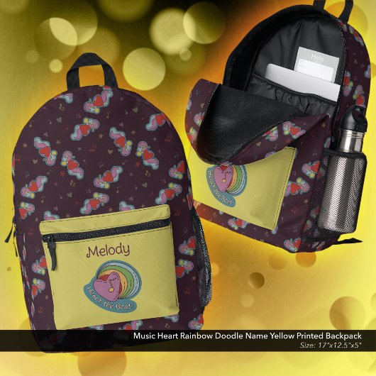 Musik Herz Rainbow Doodle Name Gelb Bedruckter Rucksack