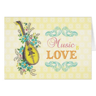 Musik ist Liebe-Vintage gelbe Gitarre und Blumen
