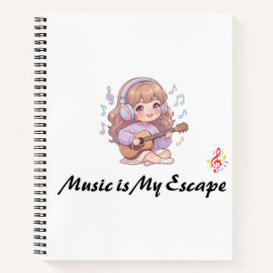 Musik ist meine Flucht Süßes Anime-Mädchen Violine Notizblock