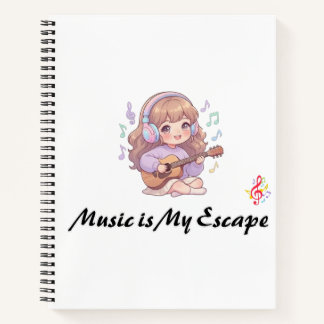 Musik ist meine Flucht Süßes Anime-Mädchen Violine Notizblock