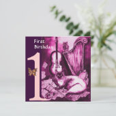 MUSIK KATZE Pink Fuchsia Erster Geburtstag Party Einladung (Stehend Vorderseite)