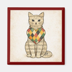 Musik-Katzencollage mit Harlequin-Herz-Magnet Magnet