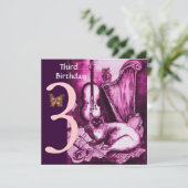 MUSIK KATZENPink Fuchsia Dritte Geburtstagspartei Einladung (Stehend Vorderseite)