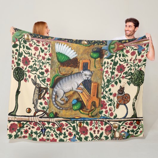 MUSIK, KATZSPIELORGAN, MEDIEVAL BESTIARY MUSIC FLEECEDECKE (Beispiel)