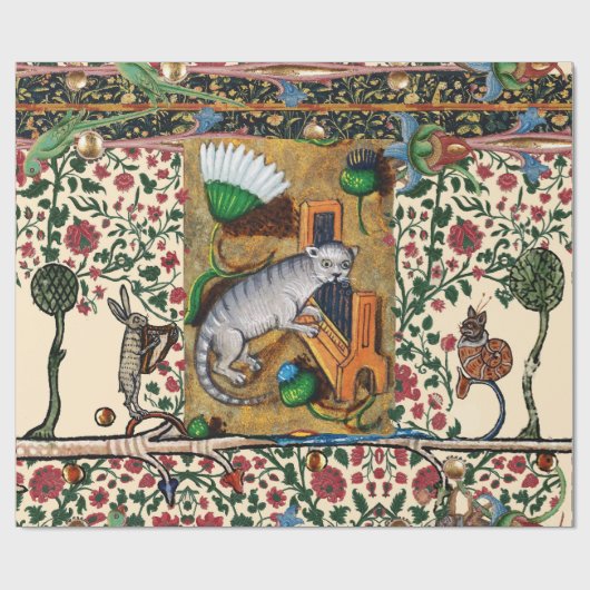 MUSIK, KATZSPIELORGAN, MEDIEVAL BESTIARY MUSIC GESCHENKPAPIER (Flach)
