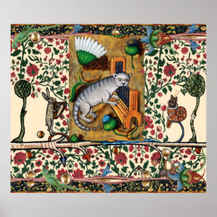 MUSIK, KATZSPIELORGAN, MEDIEVAL BESTIARY MUSIC POSTER