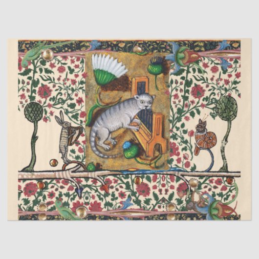 MUSIK, KATZSPIELORGAN, MEDIEVAL BESTIARY MUSIC SEIDENPAPIER (Vorderseite)
