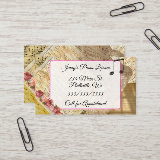 Musik-Klavierstunde-Visitenkarte Visitenkarte (Vorderseite/Rückseite Beispiel)