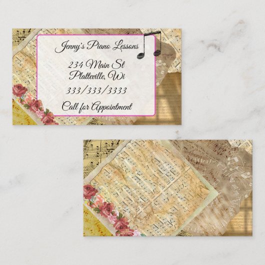 Musik-Klavierstunde-Visitenkarte Visitenkarte (Vorne/Hinten)