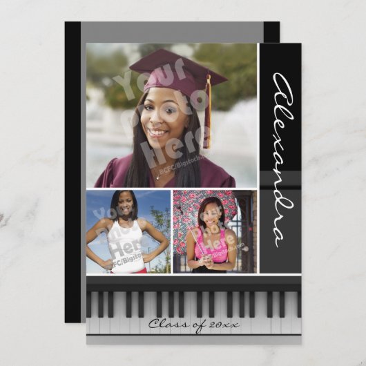 Musik-Klaviertasten, Foto-Abschluss Einladung (Vorne/Hinten)