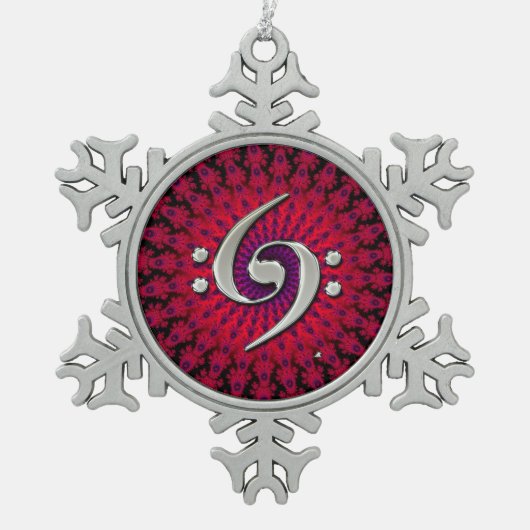 Musik-Kontrabassclef-Silber-Verzierung Schneeflocken Zinn-Ornament (Vorderseite)