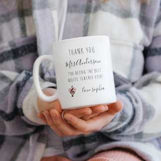 Musik Lehrer Wertschätzung Treble Clef Pink Herz Zweifarbige Tasse