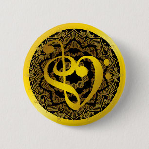 Musik Liebe Herzensymbol Clef Gold Mandala Art Button