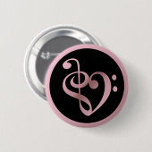 Musik Liebe Herzsymbol Clef Notizen in Rose Gold Button (Vorne & Hinten)