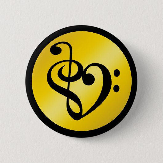 Musik Liebe Hörsymbol Clef Notizen in Gold Black Button (Vorderseite)